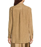 Eileen Fisher Textured Silk Jacquard Mandarin Collar Long Sleeve Tunic