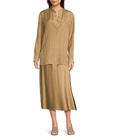 Eileen Fisher Textured Silk Jacquard Mandarin Collar Long Sleeve Tunic