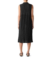 Eileen Fisher Textured Silk Mandarin Collar Sleeveless Button Front Dress