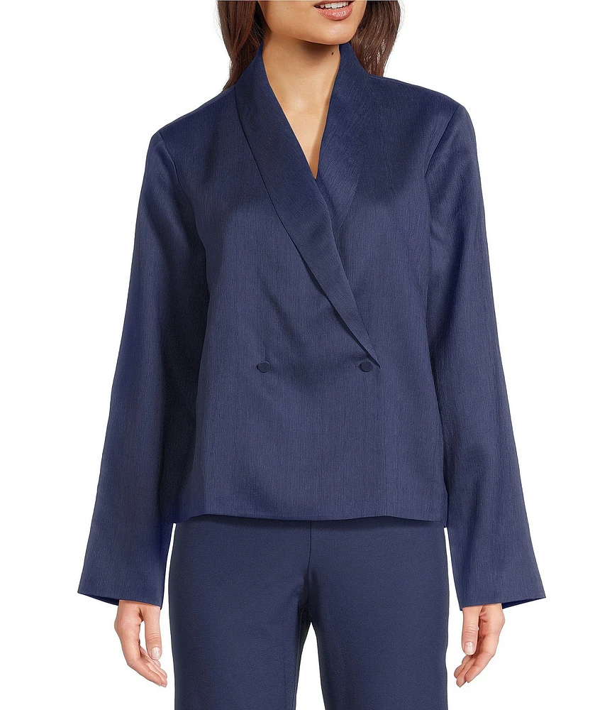 Eileen Fisher Textured Silk Shawl Collar Long Sleeve Jacket