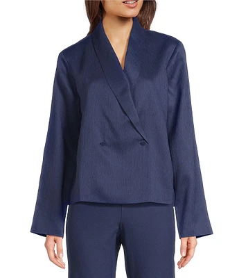 Eileen Fisher Textured Silk Shawl Collar Long Sleeve Jacket