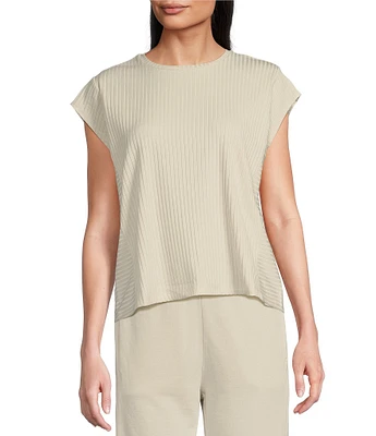 Eileen Fisher Textured Stretch Rib Round Neck Cap Sleeve Top