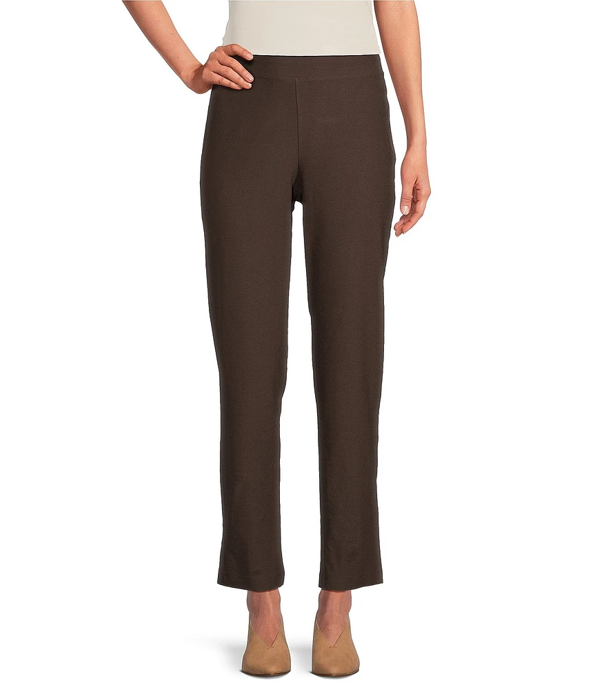 Eileen Fisher Textured Washable Stretch Crepe Slim Pull-On Ankle Pants