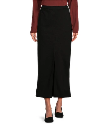 Eileen Fisher Washable Flex Ponte Double Knit Front Slit Pocketed Pull-On Maxi Skirt