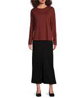 Eileen Fisher Washable Flex Ponte Double Knit Front Slit Pocketed Pull-On Maxi Skirt