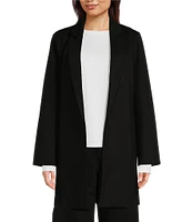 Eileen Fisher Washable Flex Ponte Double Knit Notch Lapel Neck Long Sleeve Pocketed Open Front Long Blazer