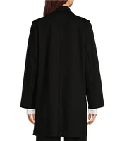 Eileen Fisher Washable Flex Ponte Double Knit Notch Lapel Neck Long Sleeve Pocketed Open Front Long Blazer