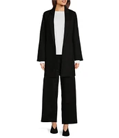 Eileen Fisher Washable Flex Ponte Double Knit Notch Lapel Neck Long Sleeve Pocketed Open Front Long Blazer