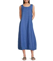 Eileen Fisher Washed Organic Linen Ballet Neck Sleeveless Lantern Dress
