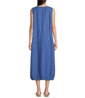 Eileen Fisher Washed Organic Linen Ballet Neck Sleeveless Lantern Dress