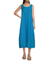 Eileen Fisher Washed Organic Linen Ballet Neck Sleeveless Lantern Dress