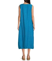 Eileen Fisher Washed Organic Linen Ballet Neck Sleeveless Lantern Dress