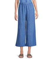 Eileen Fisher Washed Organic Linen Elastic Waist Wide Leg Cropped Pants