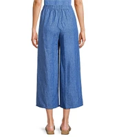 Eileen Fisher Washed Organic Linen Elastic Waist Wide Leg Cropped Pants
