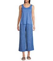 Eileen Fisher Washed Organic Linen Elastic Waist Wide Leg Cropped Pants