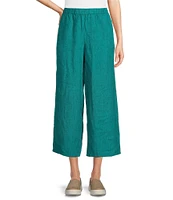 Eileen Fisher Washed Organic Linen Elastic Waist Wide Leg Cropped Pants