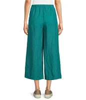 Eileen Fisher Washed Organic Linen Elastic Waist Wide Leg Cropped Pants
