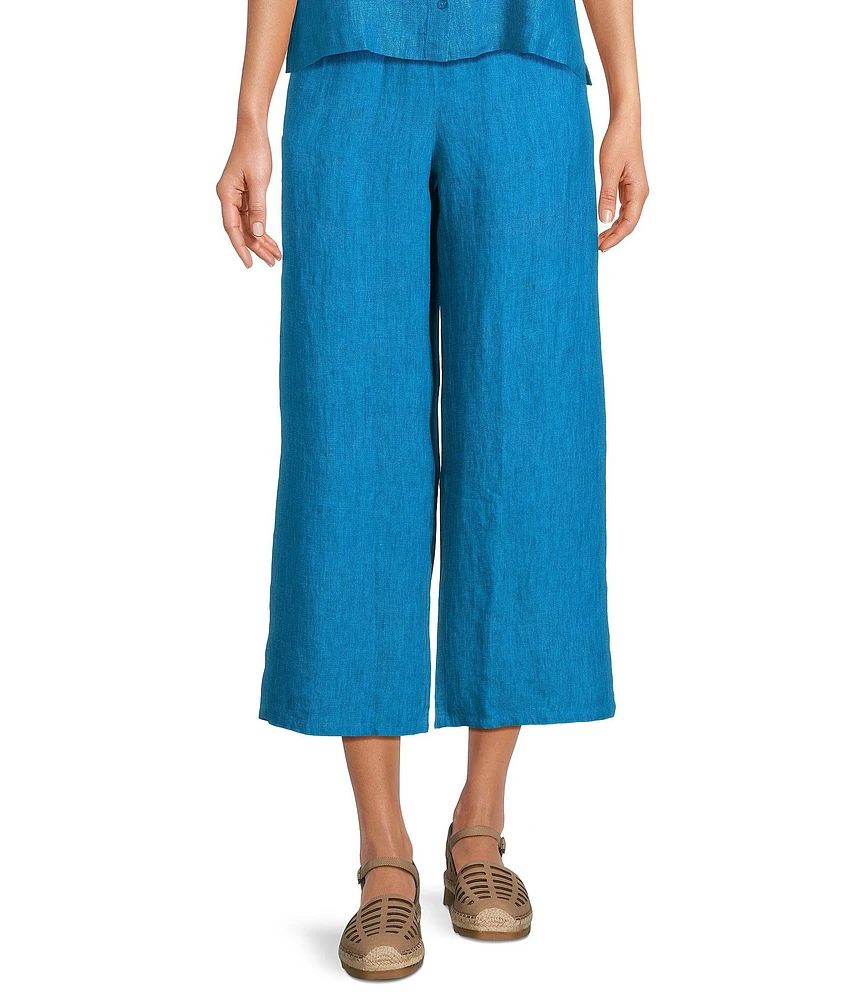Eileen Fisher Washed Organic Linen Elastic Waist Wide Leg Cropped Pants