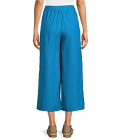 Eileen Fisher Washed Organic Linen Elastic Waist Wide Leg Cropped Pants