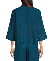 Eileen Fisher Washed Organic Linen Point Collar 3/4 Sleeve Button Front Shirt