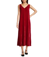 Eileen Fisher Washed Velvet V-Neck Sleeveless Midi Dress