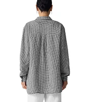 Eileen Fisher Yar-Dyed Stripe Puckered Organic Linen Point Collar Long Sleeve Shirt