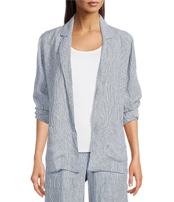 Eileen Fisher Yarn-Dyed Stripe Organic Linen Notch Lapel Long Sleeve Coordinating Blazer
