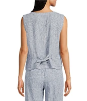 Eileen Fisher Yarn-Dyed Stripe Puckered Organic Linen V-Neck Sleeveless Vest