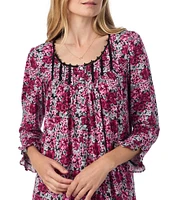 Eileen West 3/4 Sleeve Round Neck Knit Floral Print Waltz Nightgown