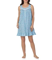 Eileen West Aqua Floral Print Sleeveless Sweetheart Neck Jersey Knit Short Nightgown
