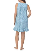 Eileen West Aqua Floral Print Sleeveless Sweetheart Neck Jersey Knit Short Nightgown