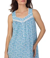 Eileen West Aqua Floral Print Sleeveless Sweetheart Neck Jersey Knit Short Nightgown