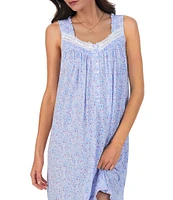 Eileen West Blue Floral Print Sleeveless Jersey Knit Short Chemise