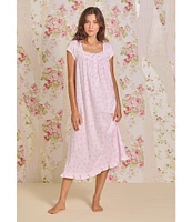 Eileen West Cap Sleeve Sweetheart Neck Cotton Knit Long Floral Print Nightgown