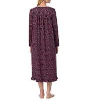 Eileen West Ditsy Floral Cotton Knit Long Sleeve Sweetheart Neck Long Nightgown