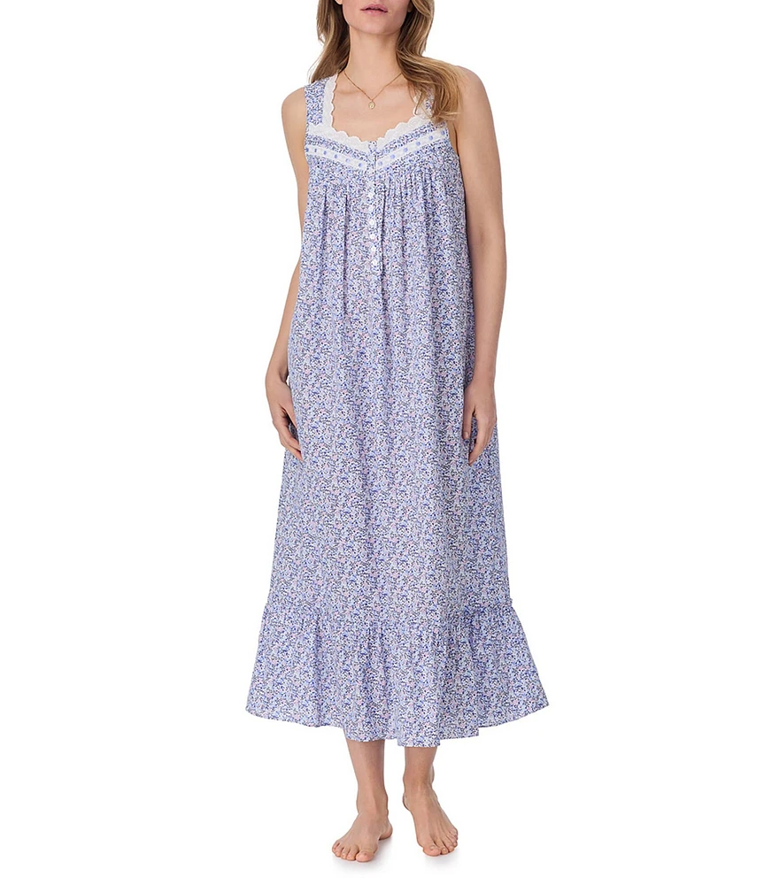 Eileen West Ditsy Print Sleeveless Sweetheart Neck Woven Ballet Nightgown