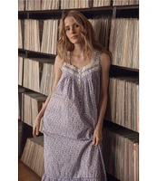 Eileen West Ditsy Print Sleeveless Sweetheart Neck Woven Ballet Nightgown