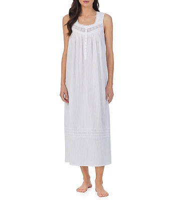 Eileen West Dobby Stripe Sleeveless Sweetheart Neck Cotton Woven Long Ballet Nightgown