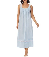 Eileen West Dobby Striped Textured Woven Round Neck Sleeveless Ballet Cotton Nightgown