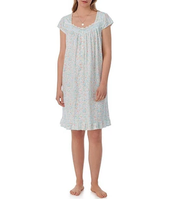 Eileen West Floral Cap Sleeve Cotton Knit Short Nightgown