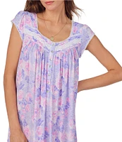 Eileen West Floral Cap Sleeve Sweetheart Neck Button Front Modal Jersey Knit Waltz Nightgown