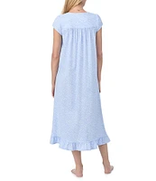 Eileen West Floral Cotton Jersey Knit Cap Sleeve Sweetheart Neck Long Nightgown