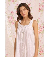 Eileen West Floral Embroidered Sleeveless Sweetheart Neck Woven Cotton Ballet Nightgown