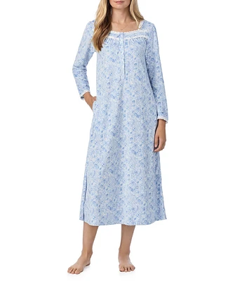 Eileen West Floral Fleece Long Sleeve Sweetheart Neck Ballet Nightgown