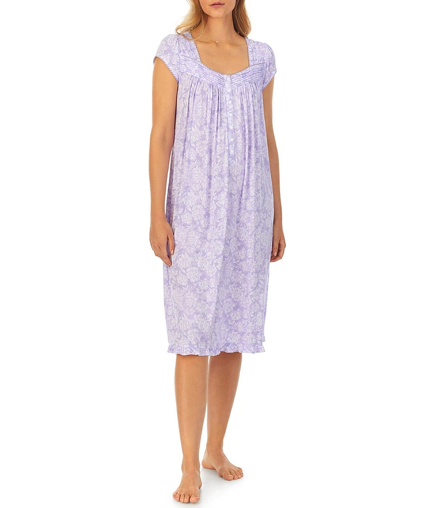 Eileen West Floral Modal Jersey Cap Sleeve Sweetheart Neck Waltz Nightgown