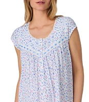 Eileen West Floral Print Cap Sleeve Scoop Neck Jersey Knit Nightgown