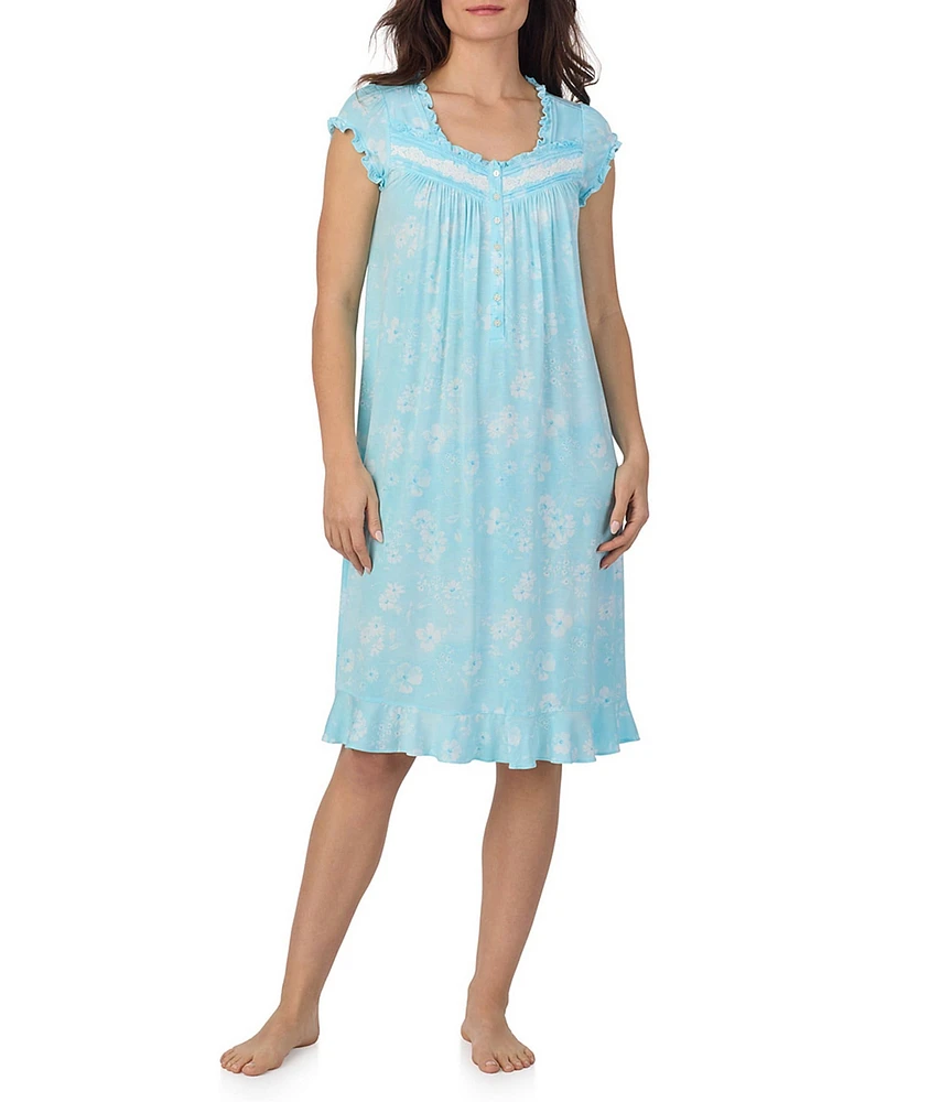 Eileen West Floral Print Cap Sleeve Sweetheart Neck Jersey Knit Nightgown