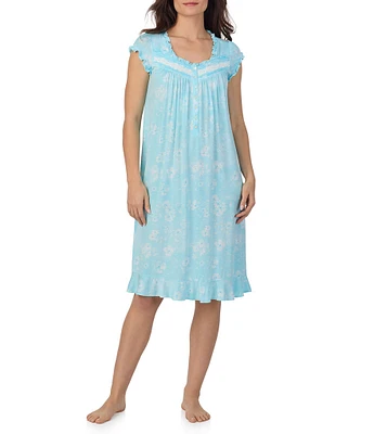 Eileen West Floral Print Cap Sleeve Sweetheart Neck Jersey Knit Nightgown