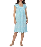Eileen West Floral Print Cap Sleeve Sweetheart Neck Jersey Knit Nightgown