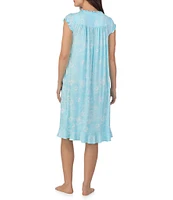 Eileen West Floral Print Cap Sleeve Sweetheart Neck Jersey Knit Nightgown